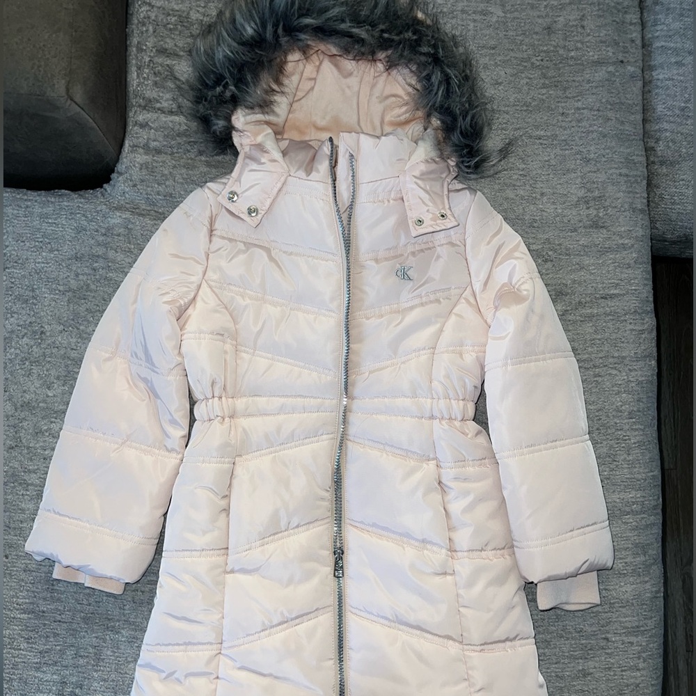 Calvin Klein Jeans Blush Puffer Jacket with Faux Fur